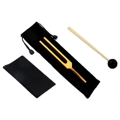 Abbildung von DRELD 528 Hz Metall Stimmgabel aus Aluminium Standard Chakra mit Reinigungstuch und Silikonhammer Tuning Fork für Heilung DNA Reparaturheilung Musikinstrument (Gold)