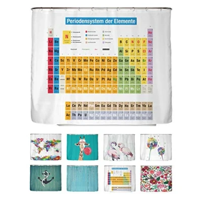 Abbildung von arteneur® Duschvorhang Periodensystem Deutsch Anti Schimmel Duschvorhänge 240x200 Recycelt mit Öko Tex Standard 100 Beschwerter Saum, Blickdicht, Wasserdicht, Waschbar, 16 Ringe &amp; E Book