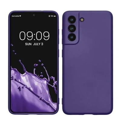 Abbildung von kwmobile Case kompatibel mit Samsung Galaxy S21 FE Hülle Schutzhülle aus Silikon metallisch schimmernd Handyhülle Metallic Blauviolett