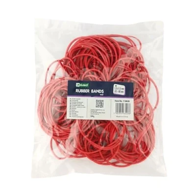 Abbildung von D.RECT Gummibänder 100g Beutel 50mm Durchmesser Breit 1.5mm Gummiring Bänder für Haushalt, Arbeit, Büro wiederverwendbar haltbar langlebig stabil Rot