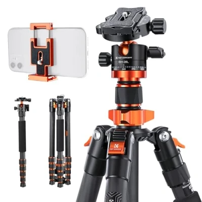 Abbildung von K&amp;F Concept 172cm Carbon Stativ, D255C4(SA255C1) Kompaktes Kamera Handy Leichtes Tripod mit Einbeinstativ Funktion, 1/4Gewinde Reisestativ 360 Kugelkopf für Spiegelreflexkamera