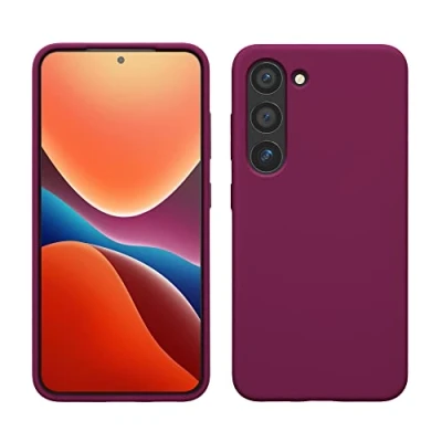 Abbildung von kwmobile Hülle kompatibel mit Samsung Galaxy S23 dünnes Silikon Handy Case stoßfeste Handyhülle weiche Oberfläche Kabelloses Laden Bordeaux Violett