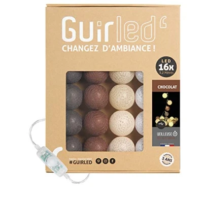 Abbildung von GuirLED LED Baumwollkugeln Lichterkette USB Baby Nachtlicht 2h Dual 2A Netzteil enthalten 3 Intensitäten 16 Kugeln 1.6m Schokoladenbraun