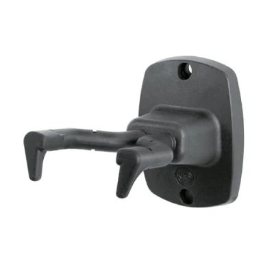 Abbildung von K&amp;M 16240 Gitarren Wandhalter Schwarz patentiertes Einhängesystem mit Zapfen, Gummipolstern für asymetrische Kopfplatten