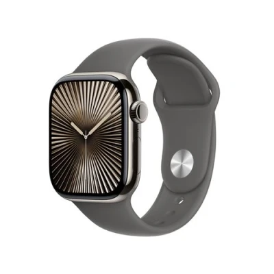 Abbildung von Apple Watch Series 10 4G 42mm Natural Titanium (Graues Gummi Armband S/M)