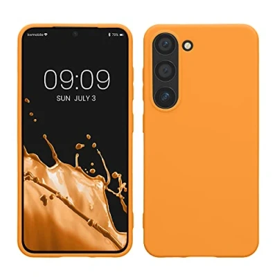 Abbildung von kwmobile Hülle kompatibel mit Samsung Galaxy S23 TPU Silikon Handyhülle Case stoßabsorbierend flexibel Kabelloses Laden Fruity Orange