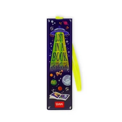 Abbildung von Legami Lesezeichen mit Gummiband, FSC zertifiziertes Papier, Space Motiv, hält Sengo und Buch geschlossen, 4,7 x 17,5 cm