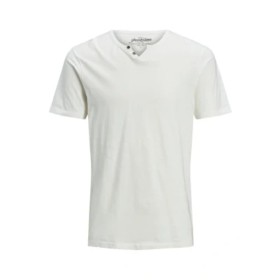 Abbildung von JACK &amp; JONES Herren Basic T Shirt V Ausschnitt Kurzarm Jersey Baumwolle mit Knöpfen JJESPLIT, Farben:Weiß, Größe:XL