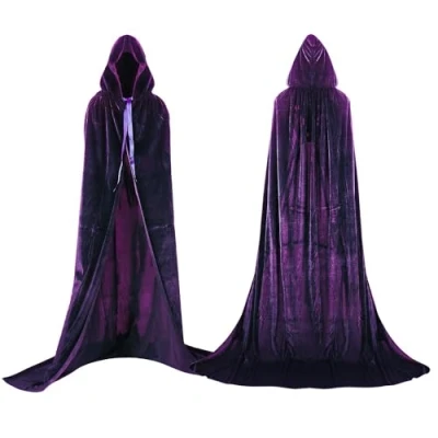 Abbildung von Labellevie Umhang mit Kapuze Lange SAMT Cape Vampir Kostüm Halloween Erwachsener Unisex Gr. Medium, Violett