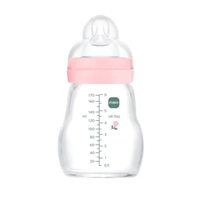 Abbildung von MAM Feel Good A160 Flasche aus Premium Glas, mit Sauger 1 patentierter SkinSoftTM Ultraweiches Silikon, für Babys ab 0 Monaten, 170 ml, Rosa