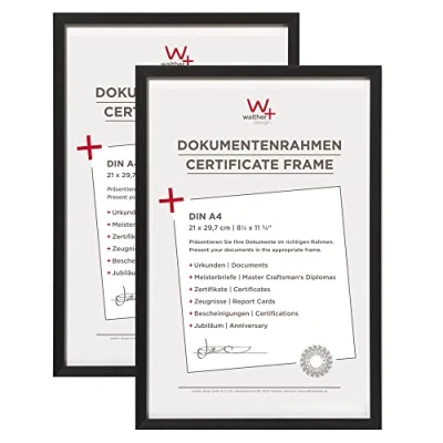 Abbildung von walther design Bilderrahmen schwarz 21 x 29,7 cm (DIN A4) Aluminium Dokumentenrahmen Doppelpack, Chair Alurahmen AJ130BD