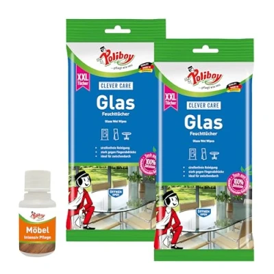 Abbildung von Poliboy XXL Glas Feuchttücher streifenfreie, schnelle Reinigung für die kleinen Probleme des Alltags Einzeln 1x24 Tücher Made in Germany