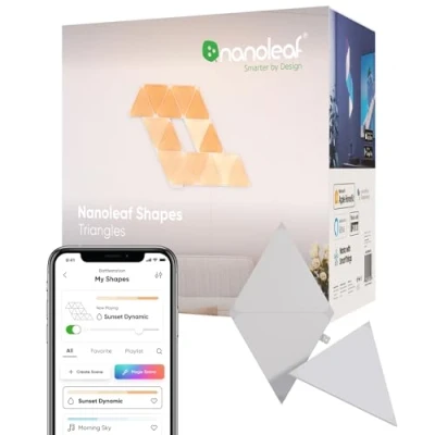 Abbildung von Nanoleaf Shapes Triangle Erweiterungspack, 3 zusätzliche Dreieckigen LED Panels Smarte Modulare RGBW WLAN 16 Mio. Farben Wandleuchte Innen, Musik &amp; Bildschirm Sync, Funktioniert mit Alexa