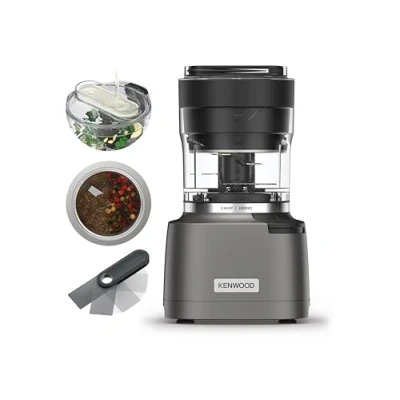 Abbildung von Kenwood Duo Prep 2 in 1 CHP80.000SI Multi Zerkleinerer &amp; Mahler, Quadblade Klingen, Hochgeschwindigkeits Mahlwerk, kompakt, Pulsfunktion, Rutschfest, 500 ml Behälter , Spülmaschinenfest, 800W, Silber
