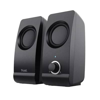 Abbildung von Trust Remo 2.0 PC Lautsprecher Boxen 16 W (8 RMS), 3,5 mm Audioanschluss, Stromversorgung über USB, Kompaktes Soundsystem, Stereo Lautsprecherset für Computer, Laptop Schwarz