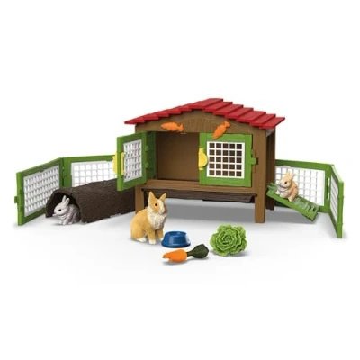 Abbildung von schleich FARM WORLD Kaninchenstall 42728 Set aus 3 Kaninchen, mit Stall, Futter und vielem Zubehör detaillierte Tierfiguren Bauernhof Spielzeug für Kinder ab Jahre 17 Teilen