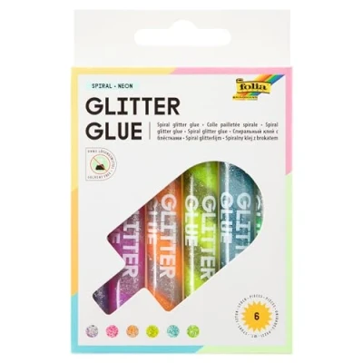 Abbildung von folia 576 Glitter Glue Spiral Neon, Klebestifte mit Glitzer, 6er sortiert in 6 Farben, je 10,5 ml zum Bemalen und Verzieren
