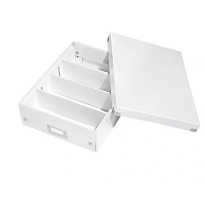 Abbildung von Leitz Click &amp; Store Aufbewahrungsbox mit Deckel Mittel Groß, Box Trennwänden für Zubehör im Büro oder Utensilien Haushalt, Transportbox aus 85 % recycelter Premium Hartpappe, Weiß, 60580001