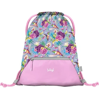Abbildung von Baagl Turnbeutel für Mädchen, Wasserdichte Schuhbeutel Kinder, Schule und Kindergarten Sportbeutel, Sportsack (Kolibri)
