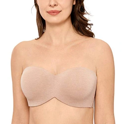 Abbildung von DELIMIRA Damen Minimizer Trägerloser BH mit Bügel Große Größen Dirndl Bandeau ohne Polster Haferflockenheide 75C