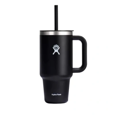 Abbildung von HYDRO FLASK Travel Tumbler Thermobecher 946 ml (32 Oz) mit verschließbarem Press In Strohhalmdeckel Edelstahl Doppelwandige Vakuumisolierung Spritzwassergeschützter Deckel Black