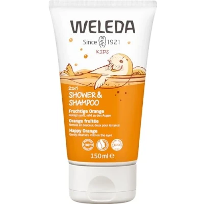 Abbildung von WELEDA Bio Kids 2in1 Shower &amp; Shampoo Fruchtige Orange, Naturkosmetik Duschgel und Bodylotion zur schonenden Reinigung von Haut Haar, geeignet für Kinder ab drei Jahren (1 x 150 ml)