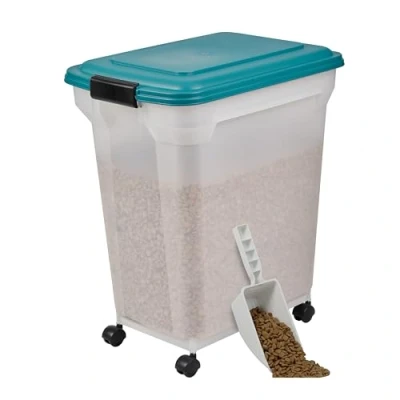 Abbildung von Iris Ohyama Hundefutter Aufbewahrung mit Rollen, 45L/15kg, Blau, Luftdichte Futterbox, Trockenfutter, Futterbehälter, Für Hunde, Katzen, Tierfutterbehälter, Schaufel, BPA frei, Futtertonne, ATS L