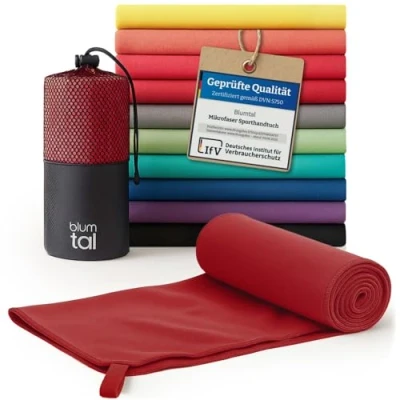 Abbildung von Blumtal Mikrofaser Handtuch 180x90 cm Sporthandtuch aus schnelltrockneder Fitness Sport Handtücher Fitnessstudio Fitnesshandtuch Gym Towel Dunkelrot