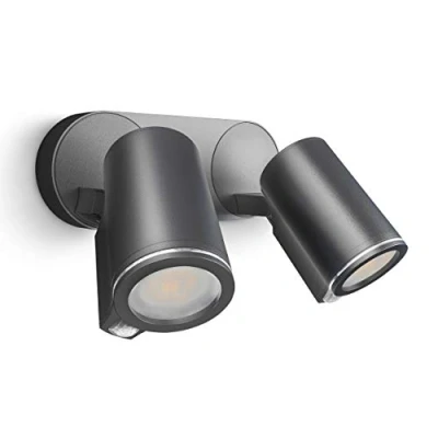 Abbildung von Steinel LED Strahler Spot DUO S anthrazit, 90 Bewegungsmelder, inkl. GU10 Leuchtmittel, per Kabel vernetzbar, Aluminium, 14,95 W