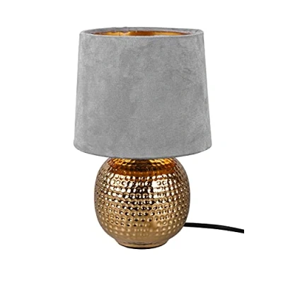 Abbildung von Reality Leuchten Tischleuchte Sophia R50821011, Keramik goldfarbig, Samtschirm grau oder exkl. 1x E14, 16 cm