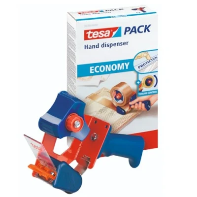Abbildung von tesa Packband Handabroller ECONOMY robuster Abroller Für Paketbänder Profi Qualität Klebebänder mit bis zu 50 cm Breite