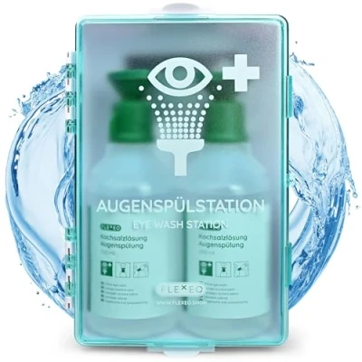 Abbildung von Augenspülstation inkl. 2 x 500 ml Flaschen Kochsalzlösung und Wandhalterung Augenspülung Augendusche Eyewash station sterile NaCl 0,9 Augenspüllösung Eye wash
