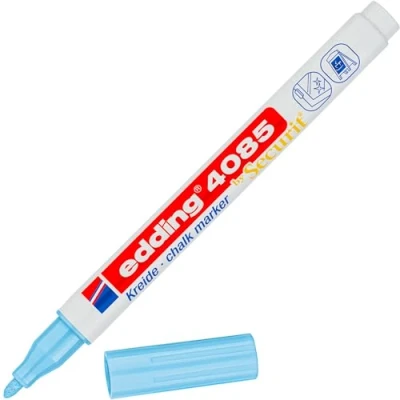 Abbildung von edding 4085 Kreidemarker pastell blau 1 Kreidestift Rundspitze 2 mm dünner für Tafel abwischbar zum Beschriften von Fenster, Glas, Spiegel Tafelstift mit deckenden Farben