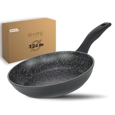 Abbildung von DIVORY Bratpfanne 32cm Induktion Antihaft Beschichtete große Universalpfanne für alle Herdarten Sichere Griffe, Spülmaschinen geeignet (Schwarz, 32cm)