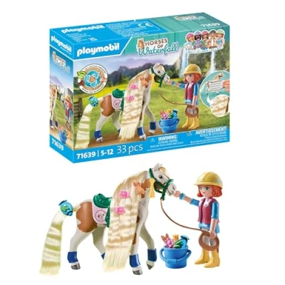 Abbildung von PLAYMOBIL Horses of Waterfall 71639 Ellie &amp; Pferd mit Kreppeisen, inklusive Haarschmuck für kreative Pferdefrisuren und Zwei echten Silikon Armbändern, nachhaltiges Spielzeug Kinder ab 5 Jahren