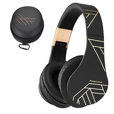 Abbildung von PowerLocus Kabellose Kopfhörer Over Ear, Bluetooth mit Mikrofon, Faltbar, weiche Ohrpolster Hi Fi Stereo Bass, Headset Kabellos und Kabel Modus für Kinder/Erwachsene/TV/PC/Home Office (Lila)