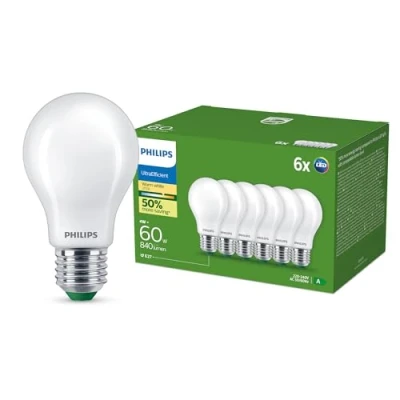 Abbildung von Philips E27 LED Lampe A60 4W 840lm 2700K opal 6er Pack