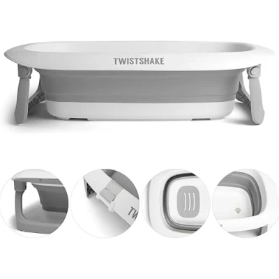 Abbildung von Twistshake Badewannen Faltbare für Neugeborene Kleinkind Babys, Platzsparend Klappbare und Rutschfeste Babybadewanne, Tragbar komfortabel, 0 Monat+, Kapazität:30 L, Grau/Weiß