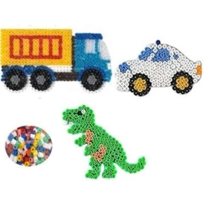 Abbildung von Hama Happy Price Toys Midi (Set 64) Stiftplatten LKW,Auto und Dino + 100 Bunte Bügelperlen Bügelanleitung