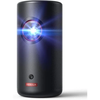 Abbildung von Anker Nebula Capsule Max, Mini Projektor in Pint Größe, Beamer mit WLAN und 200 ANSI Lumen, 8W Lautsprecher, 100 Zoll Bildformat,4 Stunden Wiedergabezeit,ideal für Draußen(Generalüberholt), hdmi