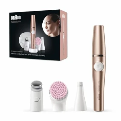 Abbildung von Braun FaceSpa Pro Beauty Set mit Gesichtsepilierer Damen / Damenbart Entferner, Gesichtsreinigungsbürste, Aufbewahrungsbox, Haarentfernung, Designed in Germany, Reinigung und Hautstraffung, SE921