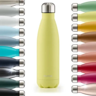 Abbildung von Blumtal® Trinkflasche Edelstahl Charles Thermosflasche 1000 ml BPA freie Thermo kalt&amp;warm auslaufsichere Metall Isolierflasche New Yellow Gelb