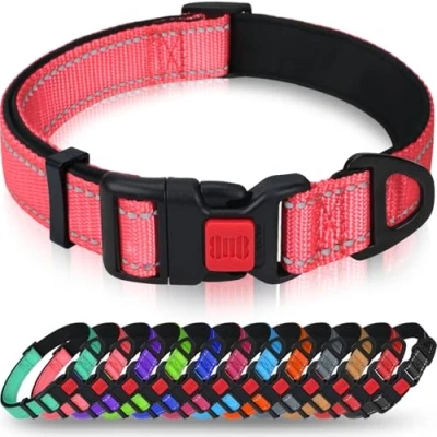 Abbildung von Taglory Hundehalsband, Weich Gepolstertes Neopren Nylon Hunde Halsband für Kleine Hunde, Verstellbare und Reflektierend das Training, Rosa