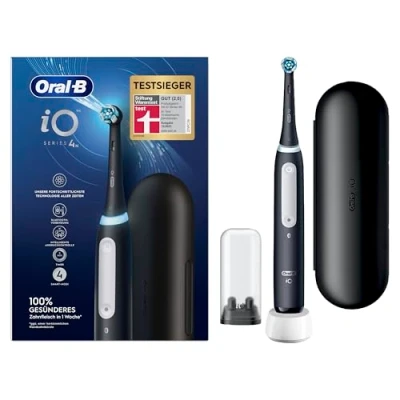 Abbildung von Oral B iO Series 4 Elektrische Zahnbürste/Electric Toothbrush, Putzmodi für Zahnpflege, Reiseetui, Valentinstagsgeschenk Ihn/Sie, matt black, TESTSIEGER Stiftung Warentest (12/2023)