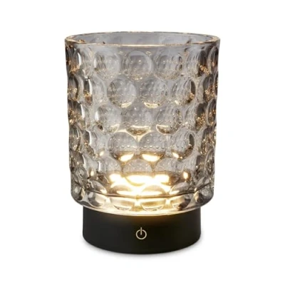 Abbildung von BRILONER LED Tischlampe kabellos IP44 mit Glaskorpus, Touchdimmbar in Stufen, Akku &amp; Lichtquelle tauschbar, Nachttischlampe, Dekolampe, Tischleuchte, Wohnzimmer, Kinderzimmer, 15x11 cm, Grau
