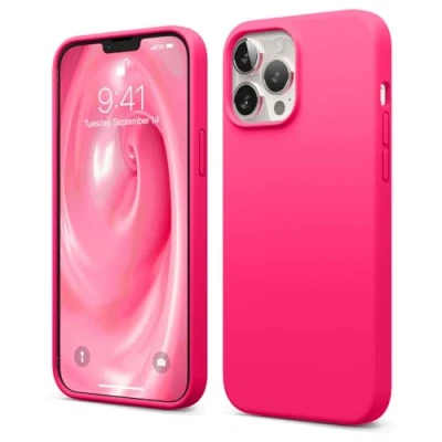 Abbildung von elago Kompatibel mit iPhone 13 Pro Max Hülle, Flüssige Silikonhülle, Ganzkörperbildkamera Schutzhülle, stoßfest, schlanke kratzfestes weiches Mikrofaserfutter, 17 cm (6,7 Zoll) (Neon Hot Pink)