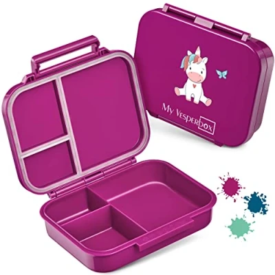 Abbildung von My Vesperbox MINI BIA Bento Box Kinder NEUES MODEL kompakter und leichter Auslaufsicher &amp; BPA Frei Lunchbox Brotdose für Kindergarten Schule (Lila Einhorn sitzend)