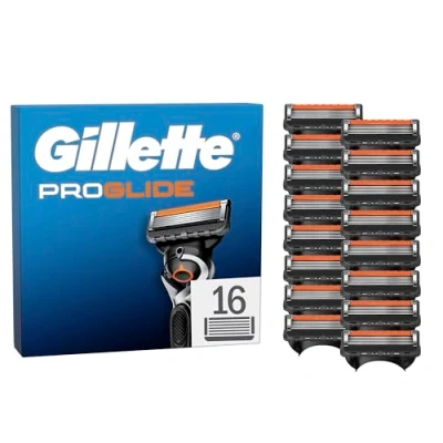 Abbildung von Gillette Proglide Klingen, 16 Original Ersatzklingen, Rasierklingen für Herren, 2x Gleitstreifen vor und nach den Klingen EverGlide unglaubliche Gründlichkeit Komfort
