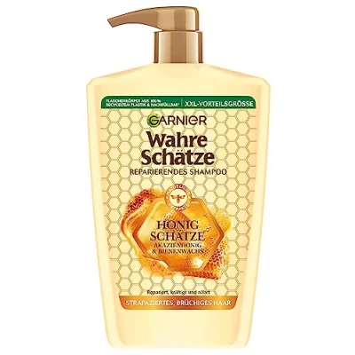 Abbildung von Garnier Wahre Schätze Reparierendes Shampoo Honig Schätze; XXL Format 1L, kräftigt und nährt strapaziertes brüchiges Haar, 1000 ml