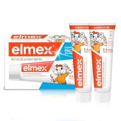 Abbildung von elmex Kinderzahnpasta 2 6 Jahre 2x50ml kindgerechte Zahnreinigung für hochwirksamen Kariesschutz mit Aminfluorid einen Dreifach Schutzmechanismus